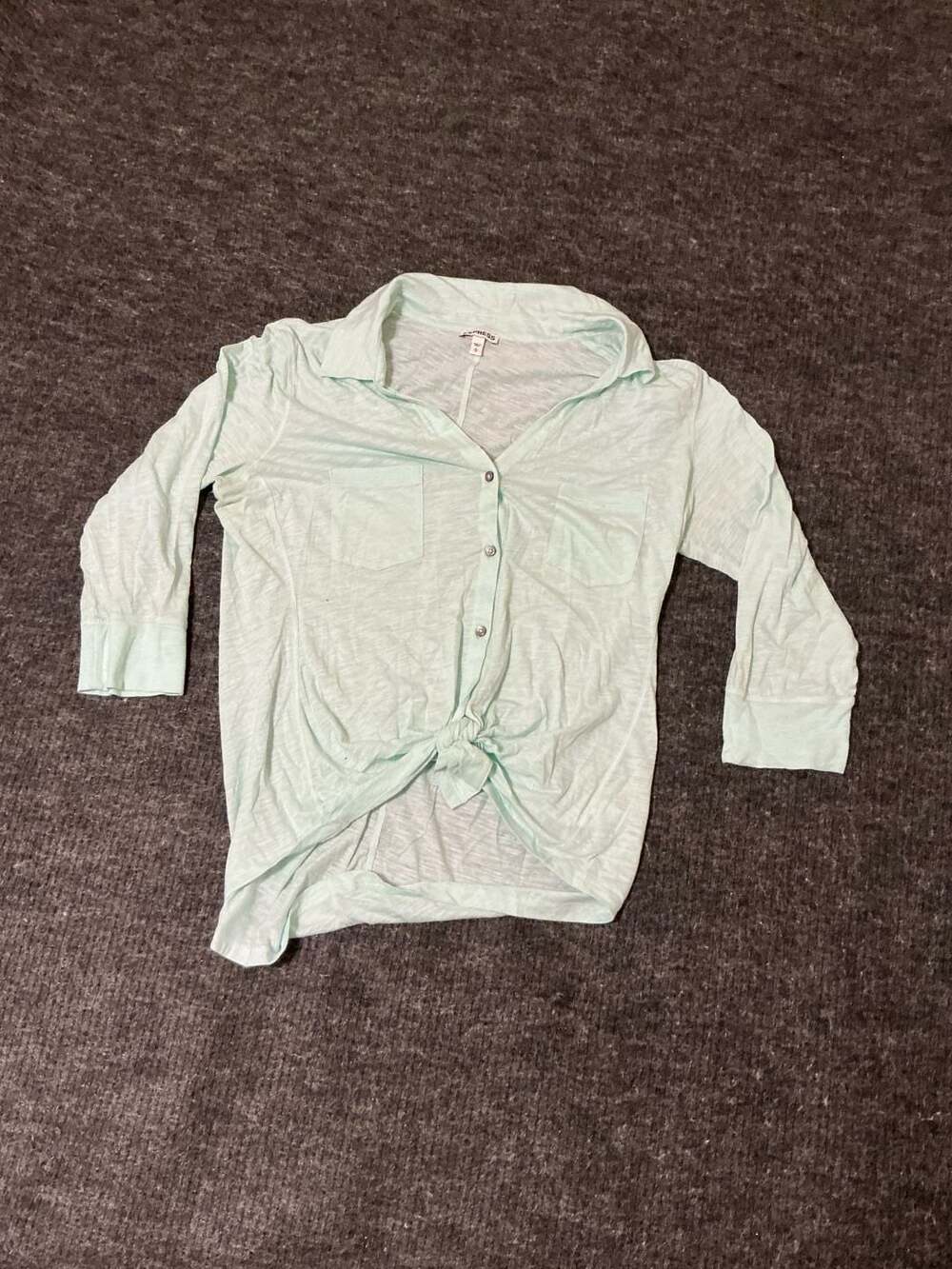 Express Cotton Modal Tie-Front 3/4 Sleeve Button-Up Blouse Womens Size Large